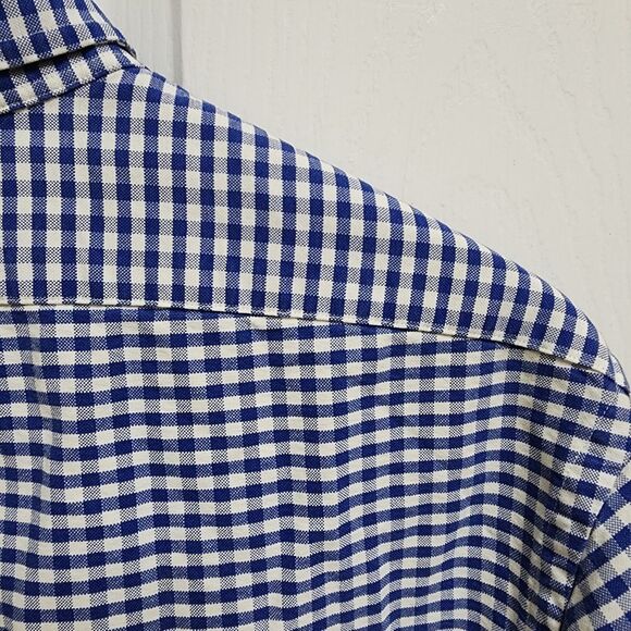 Ralph Lauren Shirt Mens Large Blue Gingham Check Cotton Button Tan Pony Preppy - Picture 6 of 11